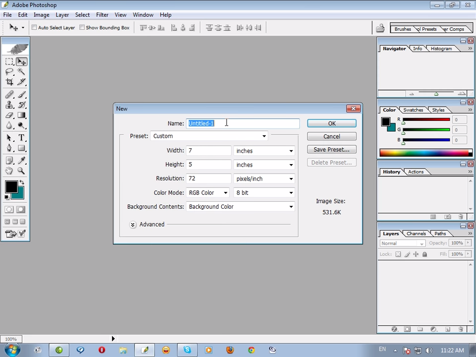 Adobe Photoshop CS for Windows New Image Dialog (2003)
